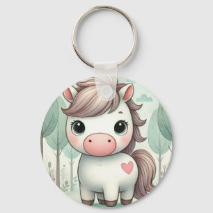 Cute Pony in a Whimsical Forest Keychain