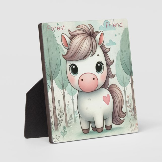 Cute Pony in a Whimsical Forest Tabletop Plaque (Front)