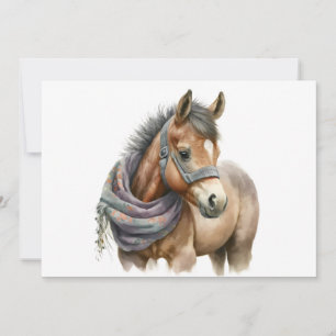 Cute Pony Wearing Scarf Blank Greeting Card