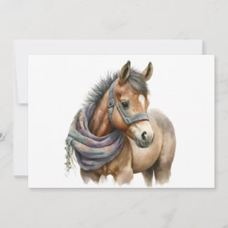 Cute Pony Wearing Scarf Blank Greeting Card
