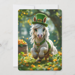 Cute Pony with green hat, bridle and Flowers Holiday Card