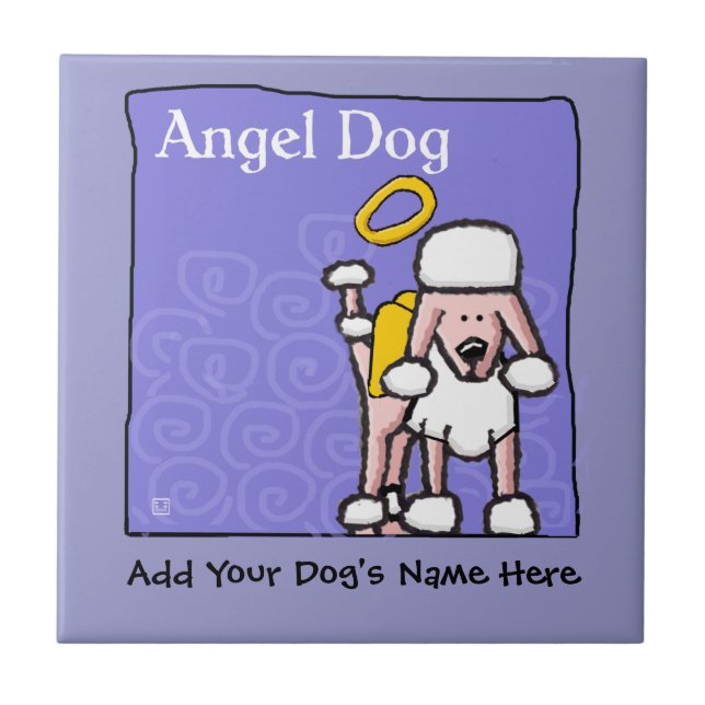 Cute Poodle Angel Dog Memorial Tile (Front)