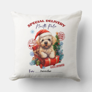 Cute Poodle Christmas Throw Pillow