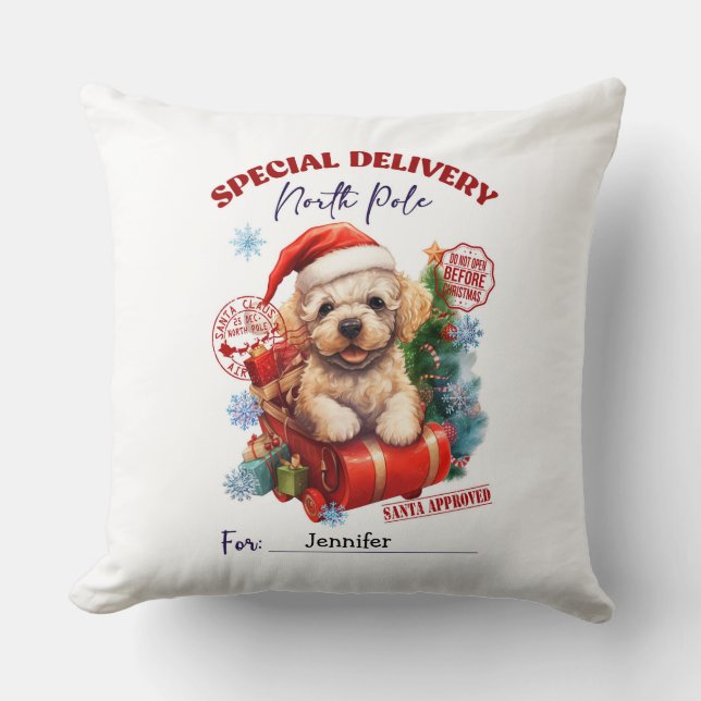 Cute Poodle Christmas Throw Pillow (Front)