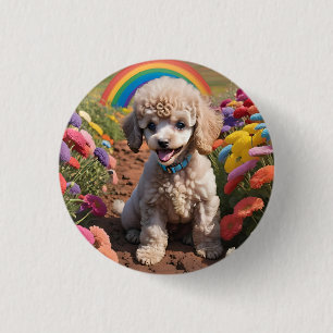 Cute Poodle Colourful flower and rainbow 3 Cm Round Badge