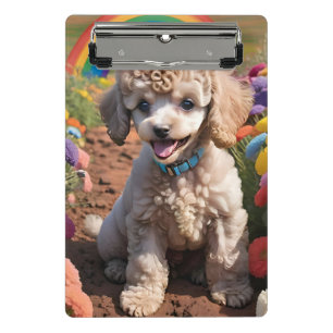 Cute Poodle Colourful flower and rainbow Mini Clipboard