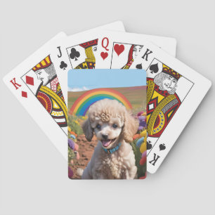 Cute Poodle Colourful flower and rainbow Playing Cards