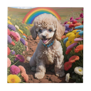Cute Poodle Colourful flower and rainbow Tile
