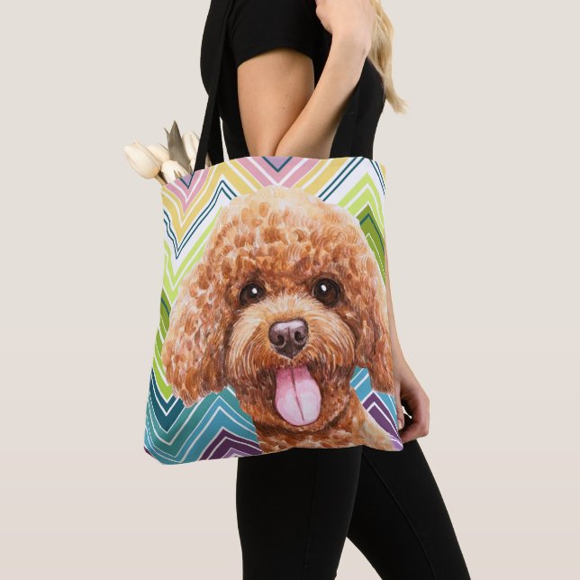 Cute Poodle Colourful Zigzag Pattern Tote Bag (Close Up)