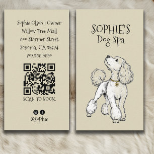 Cute Poodle Dog Grooming Spa QR Code Business Card