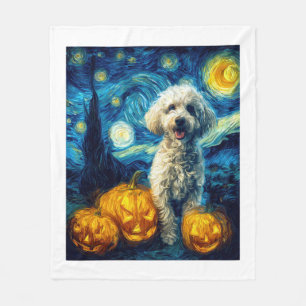 Cute Poodle Dog Halloween Jack O Lantern Pumpkin F Fleece Blanket