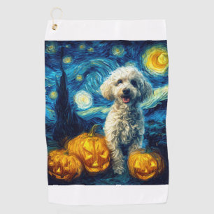 Cute Poodle Dog Halloween Jack O Lantern Pumpkin F Golf Towel