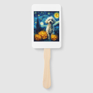 Cute Poodle Dog Halloween Jack O Lantern Pumpkin F Hand Fan