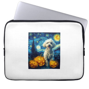 Cute Poodle Dog Halloween Jack O Lantern Pumpkin F Laptop Sleeve