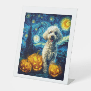 Cute Poodle Dog Halloween Jack O Lantern Pumpkin F Pedestal Sign