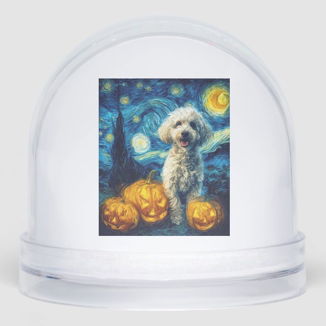 Cute Poodle Dog Halloween Jack O Lantern Pumpkin F Snowglobe (Front)