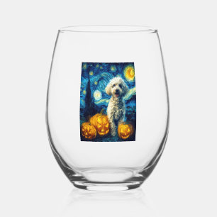 Cute Poodle Dog Halloween Jack O Lantern Pumpkin F Stemless Wine Glass