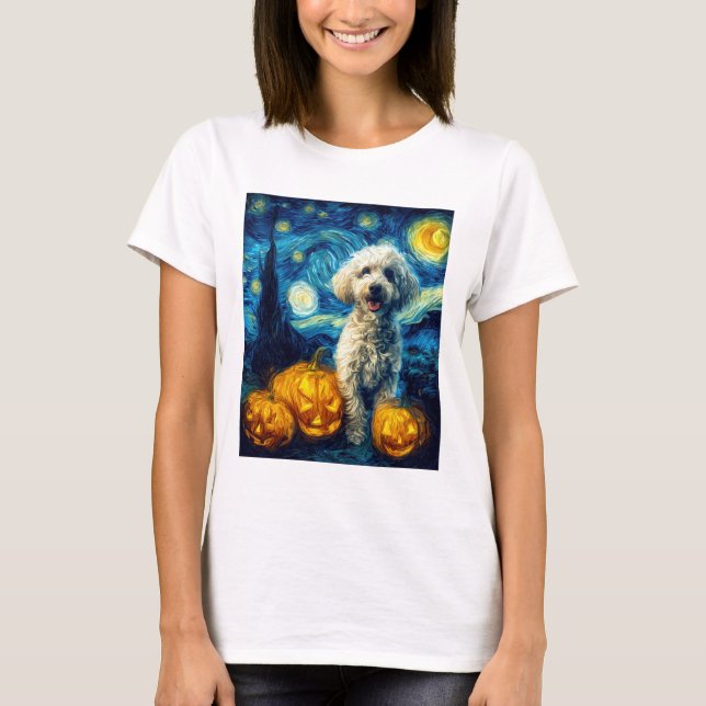 Cute Poodle Dog Halloween Jack O Lantern Pumpkin F T-Shirt (Front)