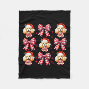 Cute Poodle Dog Red Plaid Coquette Bow Christmas F Fleece Blanket