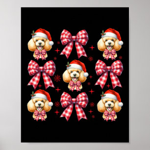 Cute Poodle Dog Red Plaid Coquette Bow Christmas F Poster