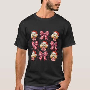 Cute Poodle Dog Red Plaid Coquette Bow Christmas f T-Shirt