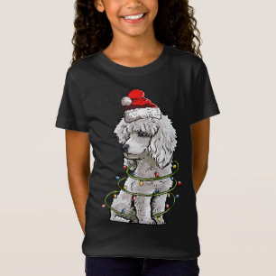 Cute Poodle Dog Santa Christmas Tree Lights Xmas T-Shirt