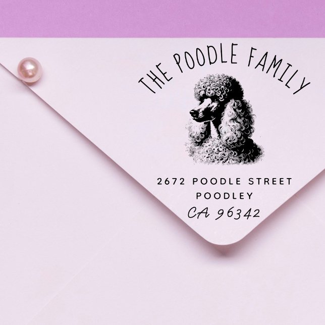 Cute Poodle Family Name Return Address Rubber Stamp (Creator Uploaded)