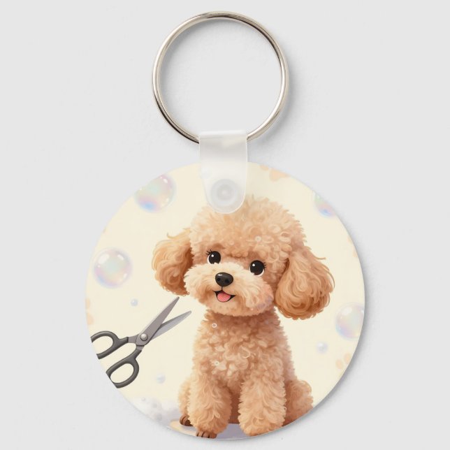 Cute Poodle Grooming Bubbles Scissors  Key Ring (Front)