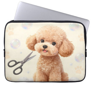 Cute Poodle Grooming Bubbles Scissors Laptop Sleeve