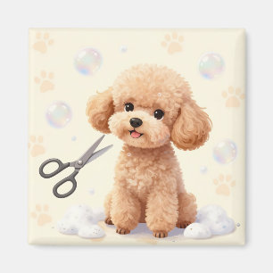 Cute Poodle Grooming Bubbles Scissors Magnet