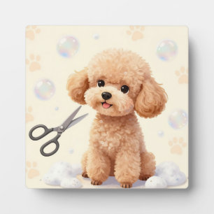 Cute Poodle Grooming Bubbles Scissors Plaque