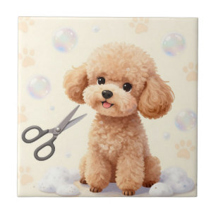 Cute Poodle Grooming Bubbles Scissors Tile