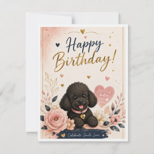 Cute Poodle Happy Birthday Greeting Card – Elegant