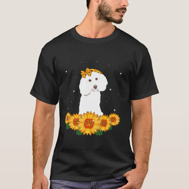 Cute Poodle Headband Sunflower Women Gifts T-Shirt (Front)