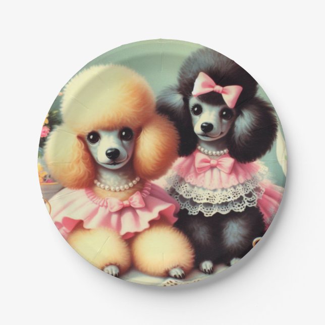 Cute Poodle Illustration Paper Plate (Front)
