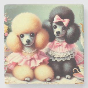 Cute Poodle Illustration Stone Coaster