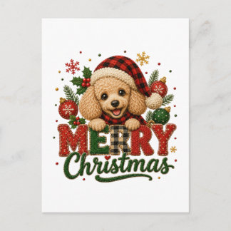 Cute Poodle Merry Christmas Announcement Postcard