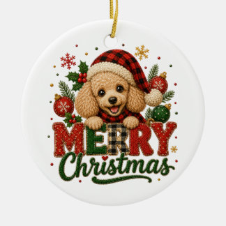 Cute Poodle Merry Christmas Ceramic Tree Decoration