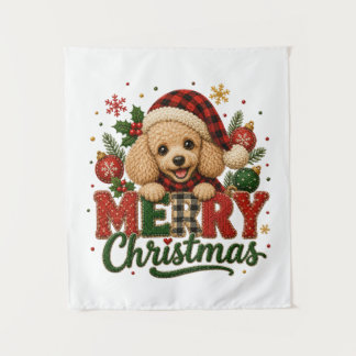 Cute Poodle Merry Christmas Tapestry