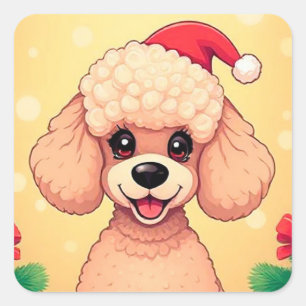 Cute Poodle Puppy in Christmas Scene with Gifts Square Sticker