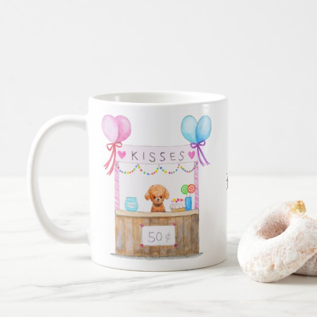 Cute Poodle Puppy Kissing Booth Personalized name Coffee Mug (With Donut)