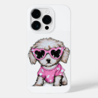 Cute Poodle puppy wearing pink sun glasses