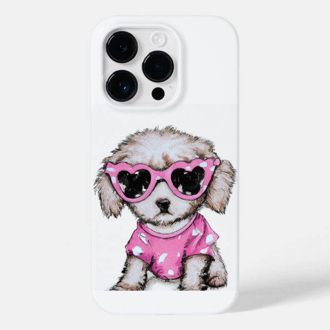 Cute Poodle puppy wearing pink sun glasses Case-Mate iPhone Case (Back)