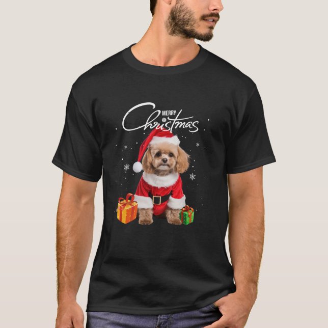 Cute Poodle Santa Hat Merry Christmas Tree Xmas Do T-Shirt (Front)