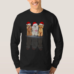 Cute Poodle Shadow Santa Hat Christmas Snow T-Shirt