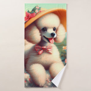 Cute Poodle Vintage Painting Bath Towel
