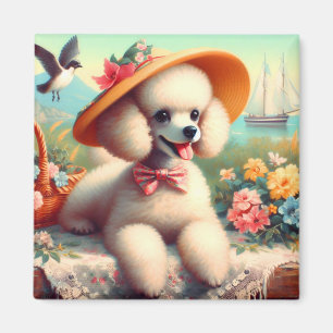 Cute Poodle Vintage Painting Magnet