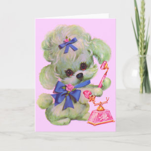 cute poodle with pink telephone card