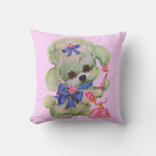 cute poodle with pink telephone cushion