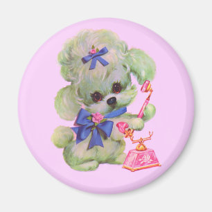 cute poodle with pink telephone magnet